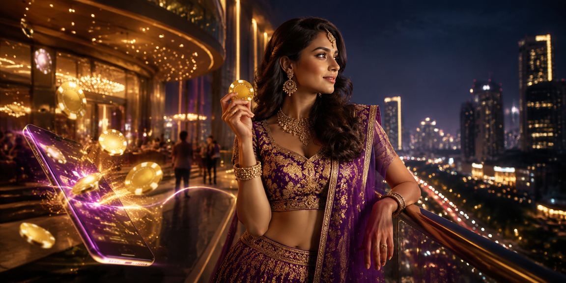 Indian woman using 1to casino app on smartphone
