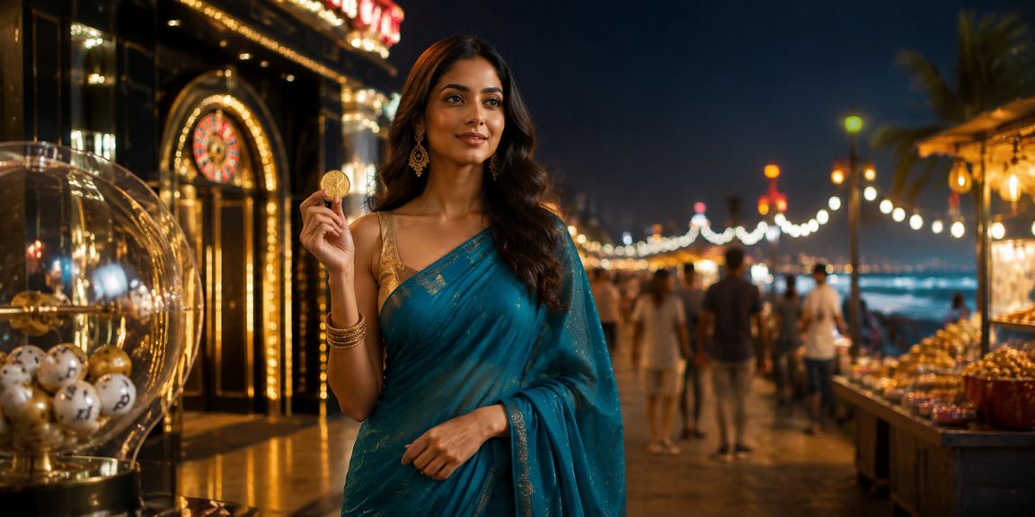 Delhi lottery seller in a colorful saree with a mobile phone